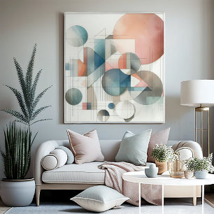 Teal Grey Blue Beige Rust Red Abstract Art Pattern Canvas Print
