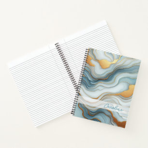 Teal Grey Blue Gold Marble Art Pattern Notebook