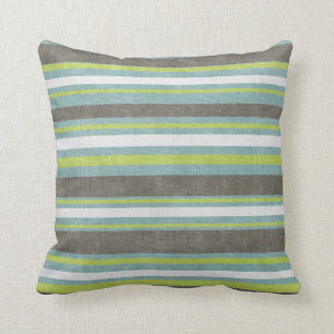 Teal Grey Blue Green Stripes Throw Pillow