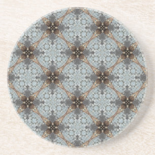 Teal, Grey, Bronze Vintage Flower Pattern Coaster