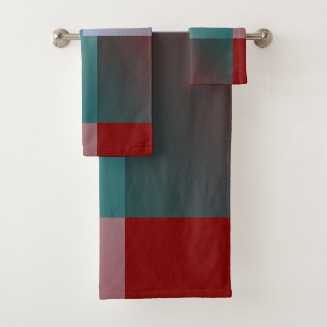 teal grey burgundy squares bath towel set (Insitu)