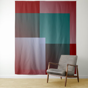 teal grey burgundy squares tapestry