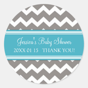 Teal Grey Chevron Baby Shower Favour Stickers