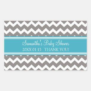 Teal Grey Chevron Baby Shower Favour Stickers