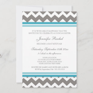 Teal Grey Chevron Bat Mitzvah Invitations