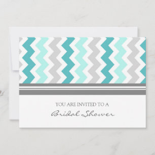 Teal Grey Chevron Bridal Shower Invitation Cards