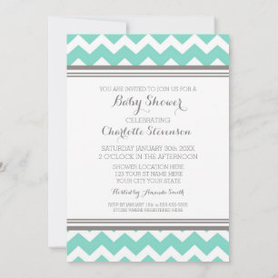 Teal Grey Chevron Custom Baby Shower Invitations