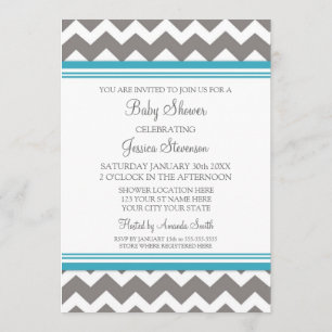 Teal Grey Chevron Custom Baby Shower Invitations