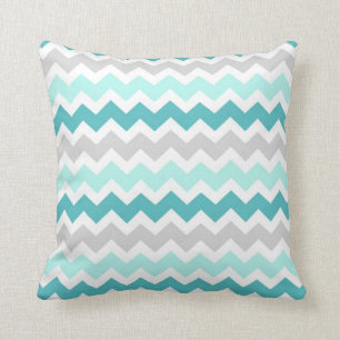 Teal Grey Chevron Decorative Pillow