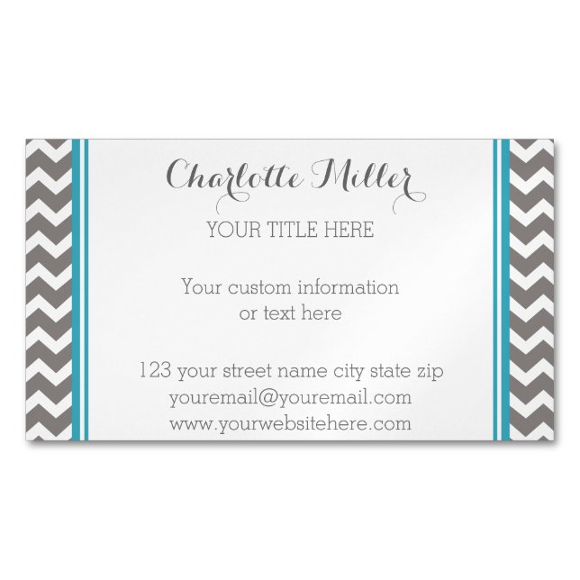 Teal Grey Chevron Magnetic Business Card (Front)
