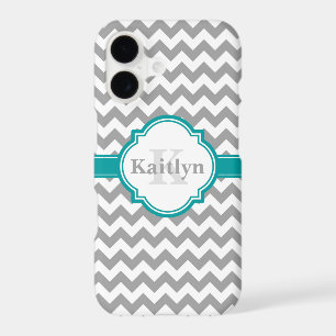 Teal Grey Chevron Pattern & Moroccan Quatrefoil