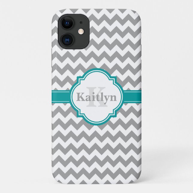Teal Grey Chevron Pattern & Moroccan Quatrefoil Case-Mate iPhone Case (Back)