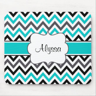Teal Grey Chevron Personalized Mousepad