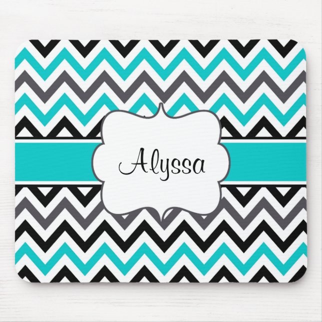 Teal Grey Chevron Personalized Mousepad (Front)