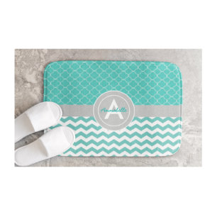 Teal Grey Chevron Quatrefoil Bath Mat