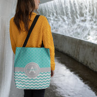 Teal Grey Chevron Quatrefoil