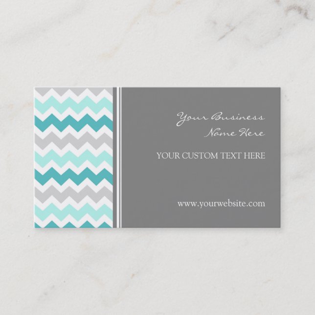 Teal Grey Chevron Retro Business Cards (Front)