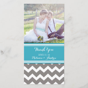 Teal Grey Chevron Thank You Wedding Photo Cards