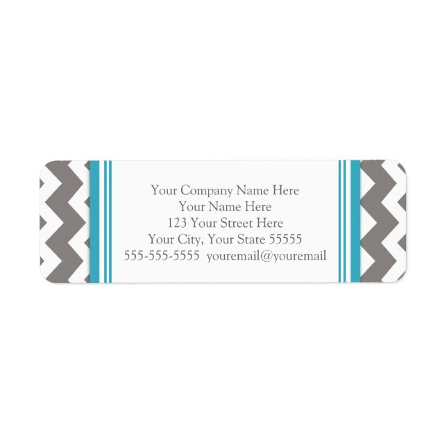 Teal Grey Chevrons Business Contact Info Labels (Front)
