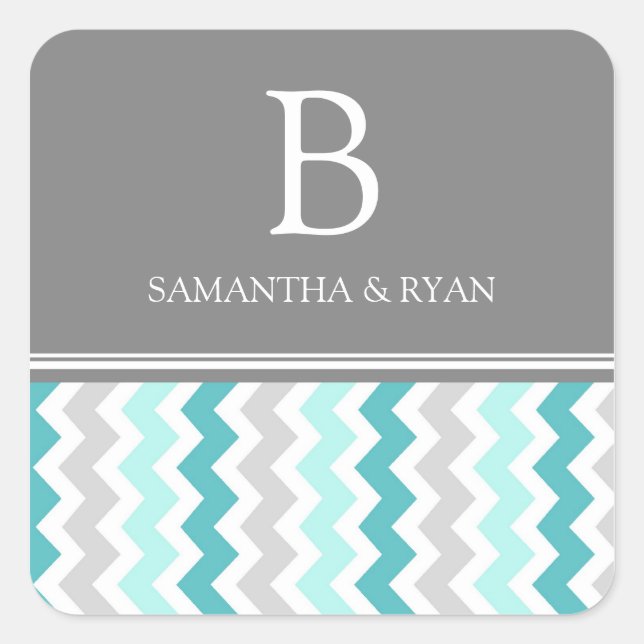 Teal Grey Chevrons Monogram Envelope Seal (Front)