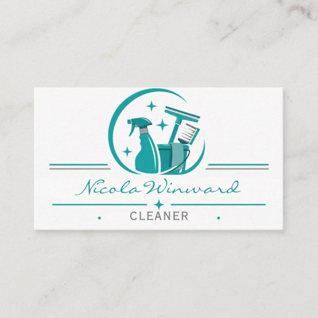 Teal Grey Cleaning Service Card (Front)