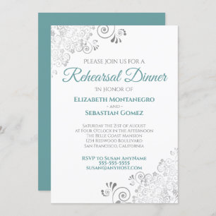 Teal & Grey Curls Wedding Rehearsal Dinner Invitation
