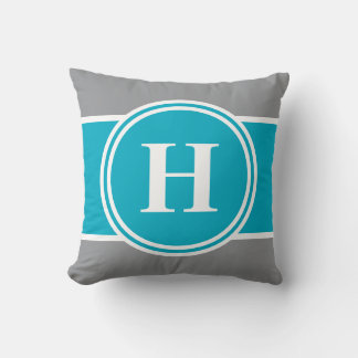 Teal Grey Customizable Monogram Throw Pillow