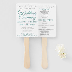 Teal & Grey Elegant Wedding Fans with Program