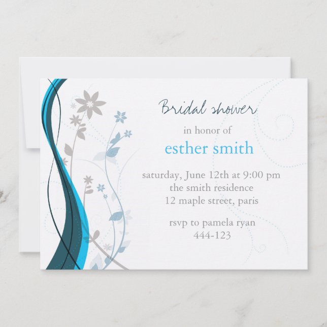 Teal & grey floral charm invitation (Front)