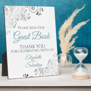 Teal & Grey Frills Sign Our Guest Book Wedding Plaque