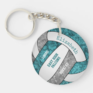 Teal grey girls custom name sports volleyball keychain