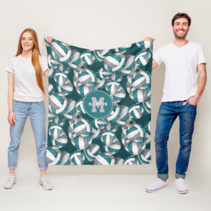 Teal grey girly school team colours volleyball fleece blanket