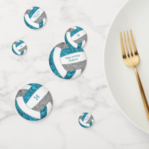 teal grey girly volleyball birthday party confetti