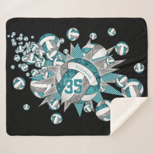 teal grey girly volleyball blowout personalized sherpa blanket