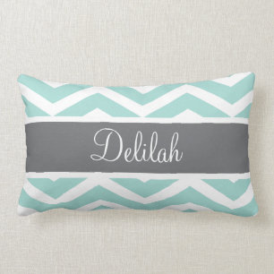 Teal Grey Grey Chevron Custom Lumbar Pillow