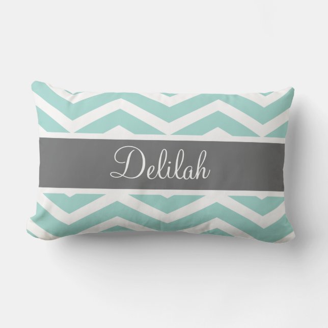 Teal Grey Grey Chevron Custom Lumbar Pillow (Front)