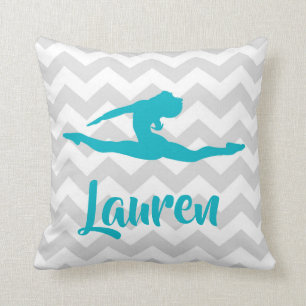 Teal Grey Gymnastics Throw Pillow