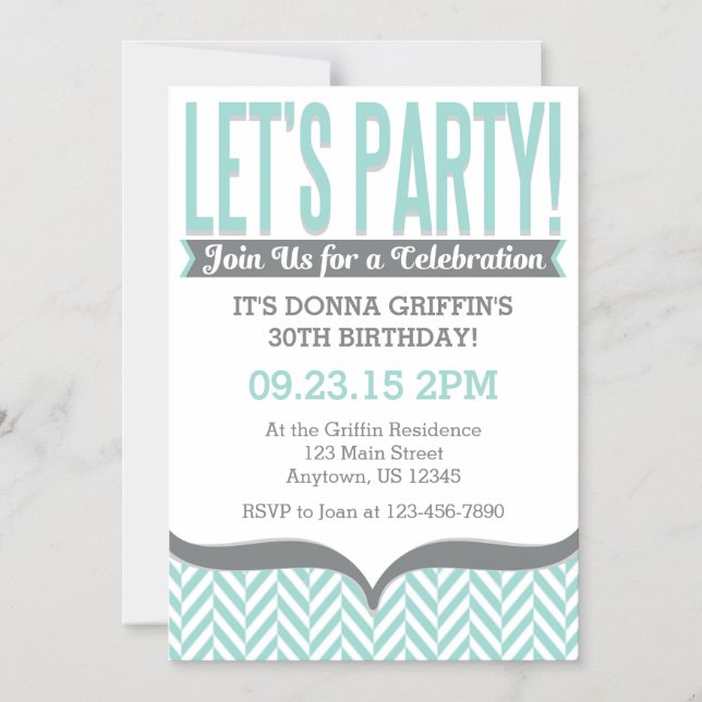 Teal Grey Modern Magnetic Birthday Invitations (Front)