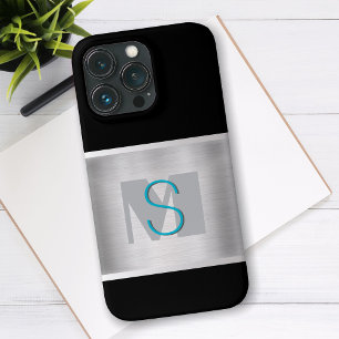 Teal & Grey Monogram, Brushed Silver, Black iPhone 13 Pro Case