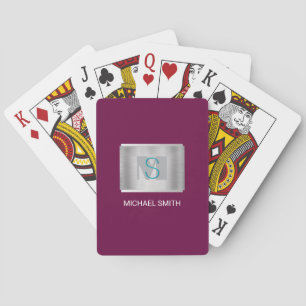 Teal & Grey Monogram, White Name Silver, Maroon Playing Cards