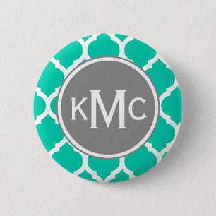 Teal Grey Moroccan Lattice 2 Inch Round Button