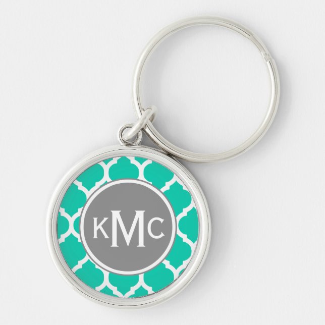 Teal Grey Moroccan Lattice Keychain (Front)