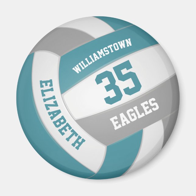 teal grey school colours team name volleyball magnet (Front)