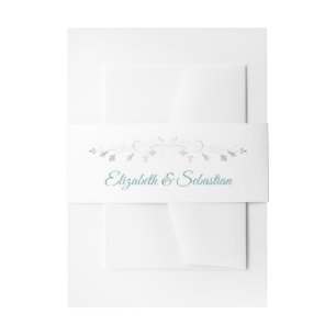 Teal & Grey Silver Flourish Elegant Wedding Invitation Belly Band