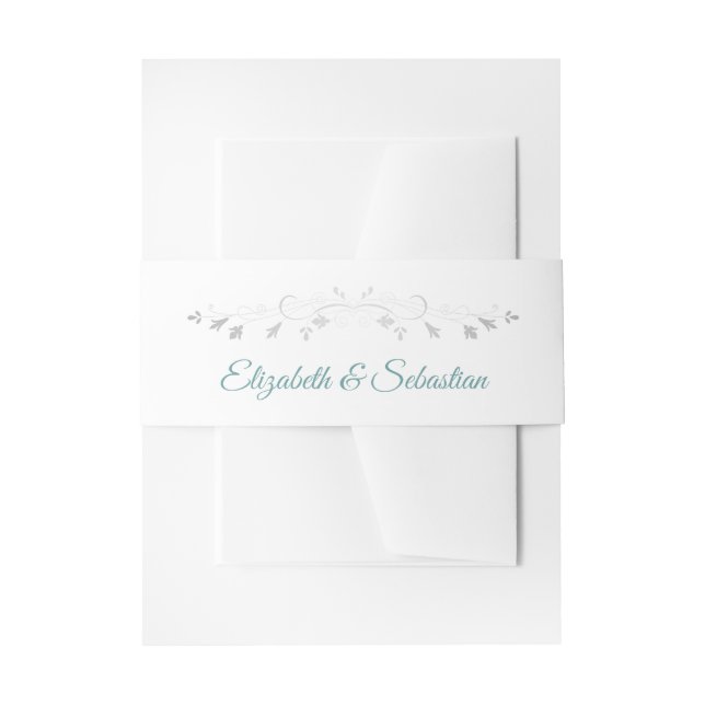 Teal & Grey Silver Flourish Elegant Wedding Invitation Belly Band (Front Example)