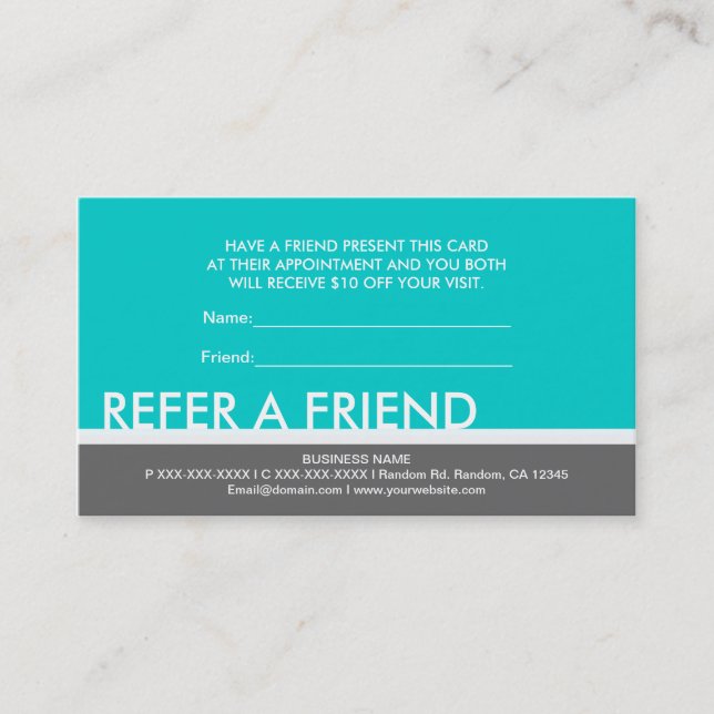 Teal grey simple refer a friend custom cards (Front)