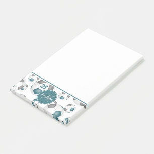 Teal grey soccer balls girly sports post-it notes