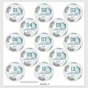 Teal grey soccer team colours girls boys set of 13