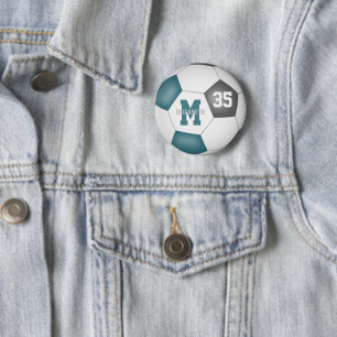 Teal grey soccer team colours party favours 2 inch round button
