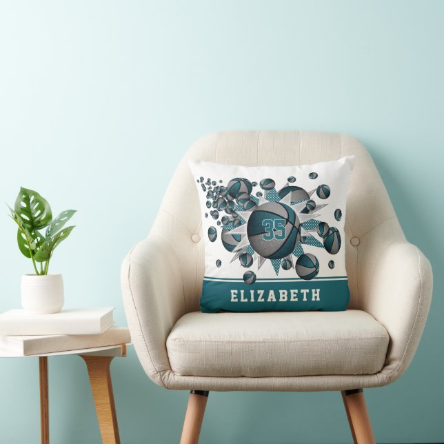 teal grey sports decor basketball blowout throw pillow (Chair)